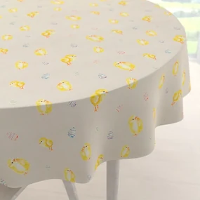 Biante Veľkonočný teflónový okrúhly obrus TF-074 Kuriatka a kraslice na béžovom Ø 40 cm