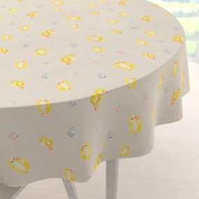 Biante Veľkonočný teflónový okrúhly obrus TF-074 Kuriatka a kraslice na béžovom Ø 80 cm