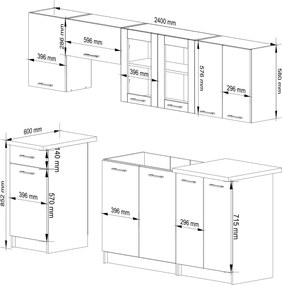 Kuchyňská linka Olivie 2,4 m prosklená beton