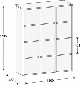 Kancelárska skriňa FRAME, 12x dvere, 1299 x 450 x 1735 mm, PUSH-lock, sivá