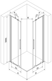 Mexen Velar Duo, sprchový kút s posuvnými dverami 90(dvere) x 80(dvere) cm, 8mm číre sklo, medená matná profil, 871-090-080-02-65