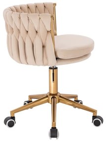 LuxuryForm DESIGN Stolička LYON VELUR na zlatej podstave s kolieskami - krémová