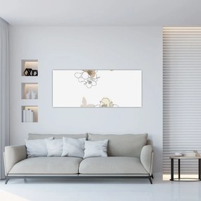 Obraz - Béžové kvety s motýľom N⁰2 (120x50 cm)