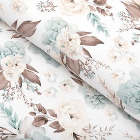 Biante Bavlnený behúň na stôl Sandra SA-451 Žlto-hnedo-mintové ruže na bielom 35x160 cm