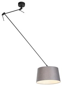 Závesná lampa s ľanovým tienidlom tmavošedá 35 cm - Blitz I čierna