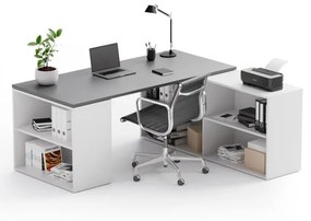 PLAN Kancelársky písací stôl s úložným priestorom BLOCK B01, biela/grafit