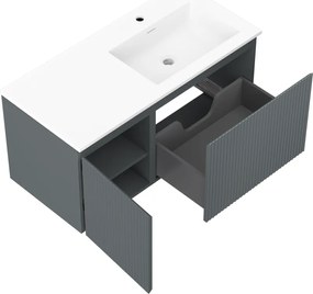 Mexen Rivel, kúpeľňová skrinka 100 cm s pravým umývadlom Otis, 1S, 1D, drážkovaná, grafitová/biela matná, 91A23-10047-3-BBFF66-W18P01