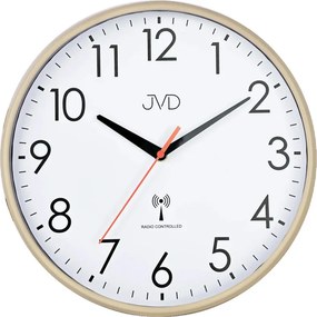 Rádiom riadené nástenné hodiny JVD RH502.1 – hnedý rám, tichý chod sweep, 30 cm