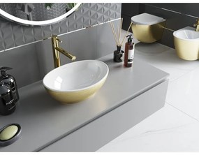 Mexen Elza, keramické umývadlo na dosku 405 x 330 mm, biela-zlatý štruktúrovaný vzor, 21014017