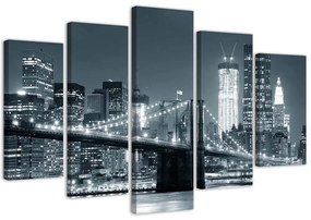 Obraz na plátně pětidílný New York Bridge Černobílý most - 150x100 cm