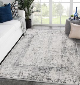 Moderný koberec TULS štrukturálny, strapce 51324 Vintage, vzor rámu slonová kosť / sivá Veľkosť: 280x370 cm