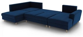 Modrá zamatová rozkladacia/s úložným priestorom rohová pohovka (ľavý roh/do "U") Kyoto – Cosmopolitan Design
