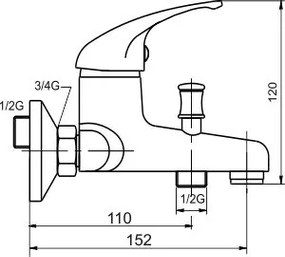 Novaservis Metalia 55, vaňová batéria 100 mm, chrómová, 55024,0