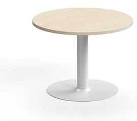Konferenčný stolík ALVA, Ø700x500 mm, s kotvením do zeme, HPL, biela/breza