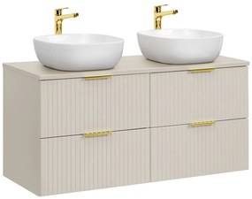 Závěsná skříňka pod umyvadlo Adele Cashmere s deskou a umyvadly 120 cm kašmírová