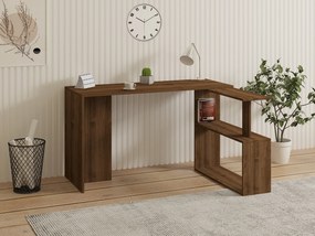 Rohový písací stôl CAYKO s vstavaným regálom orech