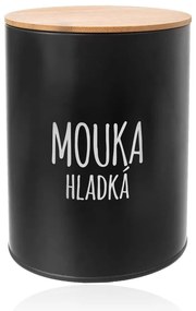 Orion 2. akosť - Plechová dóza na potraviny, čierna, s bambusovým vekom, 2,3l, HLADKÁ MÚKA