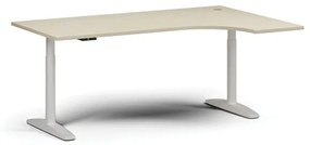 Výškovo nastaviteľný stôl OBOL, elektrický, 675-1325 mm, rohový pravý, doska 1800x1200 mm, biela zaoblená podnož, breza