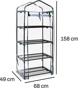 Mini fóliový skleník s policami BestBerg BBGH-158 / 68 × 49 × 158 cm / čierna/transparentná