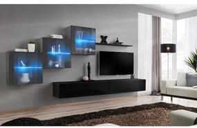 Obývacia stena Switch XIX Sklo +LED Grafit/čierna