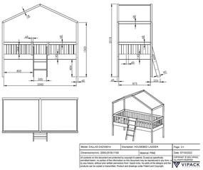 Biela vyvýšená domčeková detská posteľ z borovicového dreva 90x200 cm DALLAS – Vipack