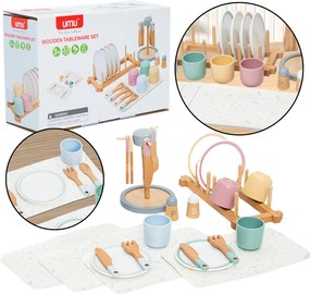 LEAN Drevená súprava detského riadu Stojan na stôl 33El