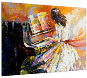 Sklenený obraz - Žena hrajúca na piáno (70x50 cm)