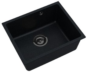 Sink Quality Crypton 55, kuchynský granitový drez 460x375x205 mm + čierny sifón, čierna škvrnitá, SKQ-CRY.B.1KBO.55.XB