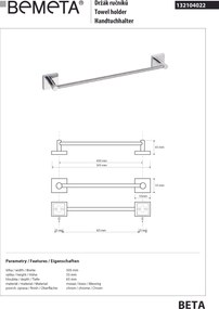 Bemeta Design BETA: Držiak uterákov, 450 mm - 132104022