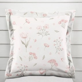 Biante Bavlnená obliečka na vankúš s lemom Sandra SA-741 Ružové jarné kvety na bielom 60 x 60 cm