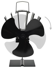 Teplom poháňaný ventilátor na krb s 3 lopatkami čierny