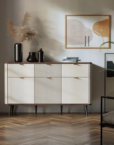 Zaoblená kašmírová komoda 130 cm so zásuvkami a skrinkami Marly kašmír/orech