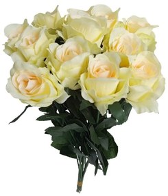 Kytica ruže krémová so zel. okraji, 12 ks, v. 65 cm