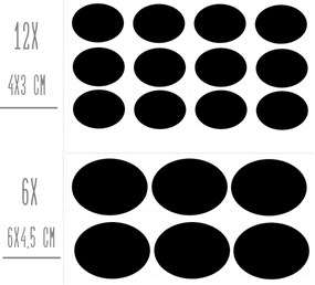 Sada štítkov / nálepiek, štítok čierny "OVÁL" - 18 ks Farba: biela