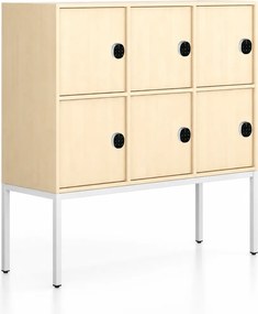 Kancelárska skriňa FRAME, nízka, biela podnož, 6x dvere, 1299 x 450 x 1331 mm, kódový zámok, breza