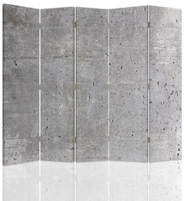 Ozdobný paraván Šedá betonová zeď - 180x170 cm, päťdielny, obojstranný paraván 360°