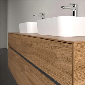 VILLEROY &amp; BOCH Collaro závesná skrinka pod dve umývadlá na dosku, 4 zásuvky, s LED osvetlením, 1400 x 500 x 548 mm, Oak Kansas, C103B0RH