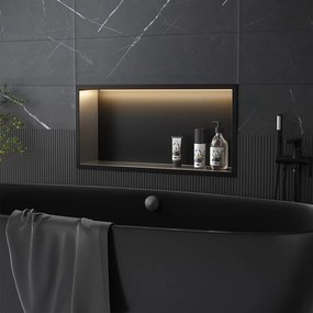 Rea Vstavaná kúpeľňová polica s LED osvetlením 60x30 cm, čierna