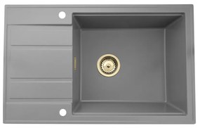 Sink Quality Ferrum New 8010, 1-komorový granitový drez 800x500x210 mm + zlatý sifón, šedá, SKQ-FER.8010.G.XG