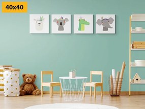 Set obrazov roztomilé zvieratká s pierkom - 4x 60x60
