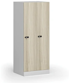 Šatníková skrinka znížená, 2 oddiely, 1500 x 600 x 500 mm, mechanický kódový zámok, laminované dvere, dub prírodný