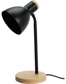 Kovová stolná lampa s dreveným podstavcom Solano čierna, 14 x 36 cm