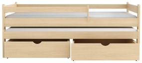 Detská posteľ z masívu borovice ALEX s prístelkou a šuplíky - 200x90 cm - PRÍRODNÁ BOROVICA