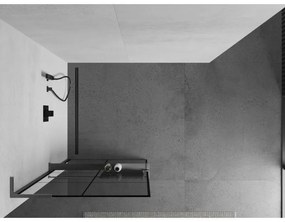 Mexen Kioto+ L, sprchová zástena Walk-In s poličkou a vešiakom 80 x 200 cm, 8mm číre sklo čierny vzor, grafitový profil, 800-080-123-66-77