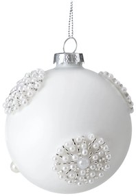 SKLENENÁ VIANOČNÁ BANKA NA STROMČEK SADA 4 KS (FI) 8 CM BIELA