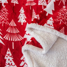 Vianočná mikroplyšová baránková deka CHRISTMAS TREES červená Rozmer: 160 x 200 cm