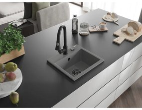 Mexen Milo, 1-komorový granitový drez 435x410x171 mm a drezová batéria Elia, šedá, 6505-71-670101-70-B