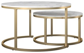 Biele/v zlatej farbe okrúhle konferenčné stolíky v súprave 2 ks s doskou v dekore mramoru ø 79 cm Amelia – CosmoLiving by Cosmopolitan