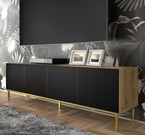 TV skrinka/stolík 4D 200 Rowanna (dub artisan + čierna). Akcia -21%. Vlastná spoľahlivá doprava až k Vám domov. 1125016