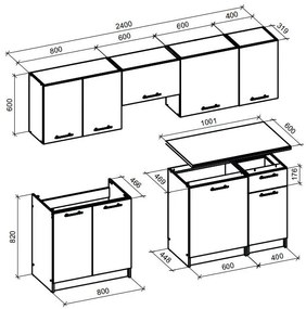 Kuchynská linka Dania 240 cm antracit/dub craft
